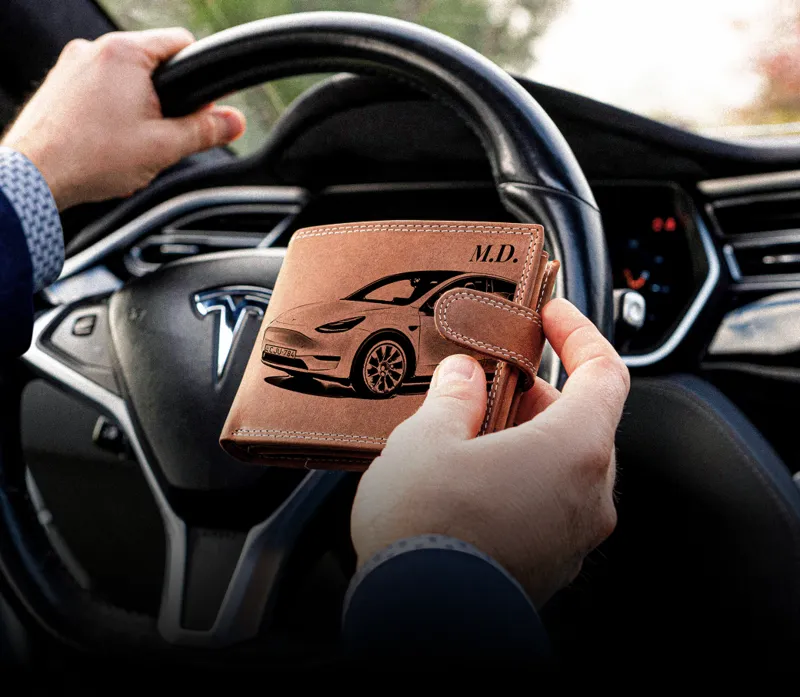 Tesla autós modern bőr pénztárca